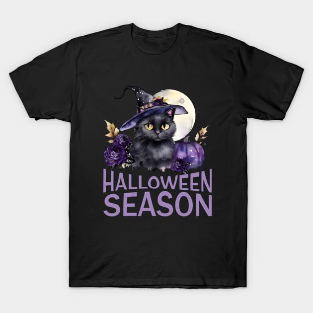 Cute black cat with full moon and Halloween season T-Shirt by Collagedream